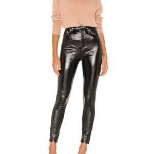 NWT Free People Phoenix Coated Jeans Black Shiny Festival Witchy Goth Size 26